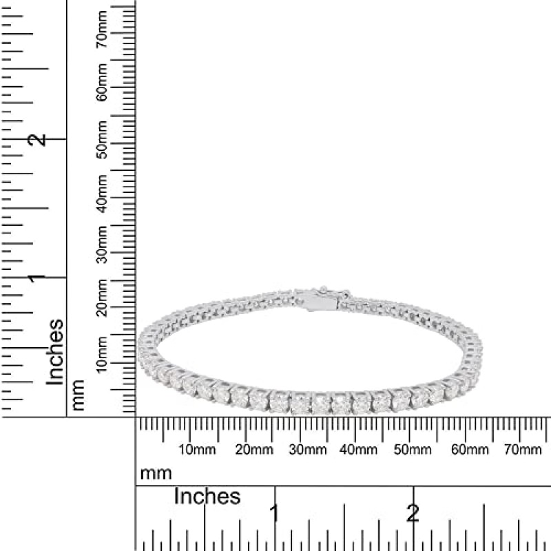 SAVEARTH DIAMONDS 라운드 컷 연구소는 스털링 실버 주얼리 위에 14k 골드로 제작한 모이사나이트 다이아몬드 4MM 너비 테니스 체인 팔찌(G-H 컬러, VVS1 선명도, 9.75Ct ~ 11.40Ct)