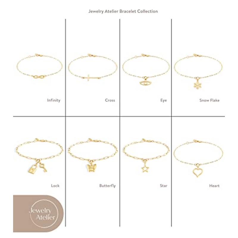 Jewelry Atelier 골드 필드 팔찌 컬렉션 – 여성용 솔리드 클립 체인이 있는 14K 옐로우 골드 필드 댕글/펜던트 팔찌(확장/조절 가능한 체인이 있는 다양한 크기 및 스타일)