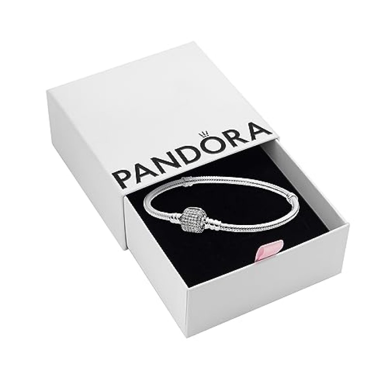 PANDORA Jewelry Moments 스파클링 파베 걸쇠 스네이크 체인 스털링 실버 큐빅 지르코니아 팔찌, 7.9