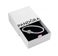 PANDORA Jewelry Moments 스파클링 파베 걸쇠 스네이크 체인 스털링 실버 큐빅 지르코니아 팔찌, 7.9