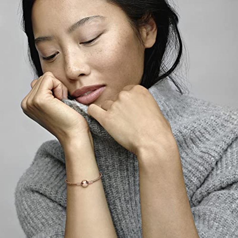 PANDORA Jewelry Moments 스네이크 체인 로즈 팔찌, 7.9