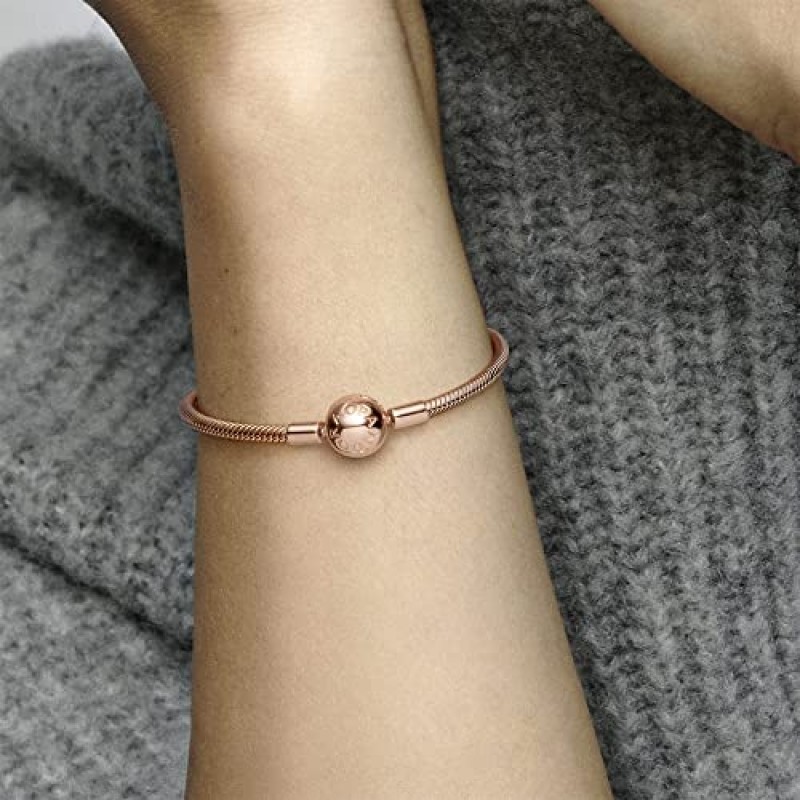 PANDORA Jewelry Moments 스네이크 체인 로즈 팔찌, 7.9