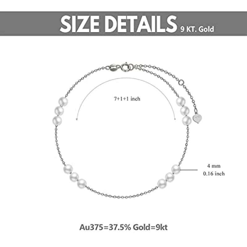 여성을 위한 14K 순금 진주 팔찌, 그녀, 엄마, 아내, 6.5인치-8.1인치를 위한 우아한 골드 진주 비즈 팔찌 쥬얼리 기념일 선물
