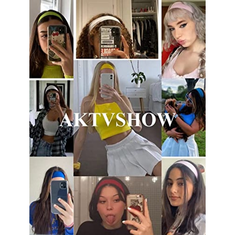 AKTVSHOW 여성용 머리띠 여성용 짧은 머리 탄성 헤어 밴드 여성용 머리카락 미끄럼 방지 운동 스포츠 요가 헤드 밴드 헤어 액세서리 여성용 넓은 두꺼운 땀 헤어 랩 12 팩