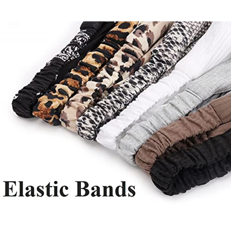 여성용 Huachi 머리띠 Boho Wide Womens Tuban 머리띠 Headwraps 트위스트 매듭 패션 여름 해변 헤어 액세서리 (8 팩 표범 인쇄 플러스 단색 헤어 밴드)