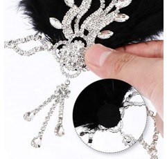 FRCOLOR 플래퍼 머리띠, 1920년대 그레이트 개츠비 헤드피스 빈티지 플래퍼 깃털 머리띠, 깃털 헤드피스 라인스톤 머리띠 활활 타오르는 20년대 여성용 액세서리