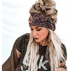 여성용 Vemalo 와이드 헤드밴드, Boho Bandeau 헤드 밴드, 운동용 헤드 랩, 스트레치 노 슬립 헤어 랩 4개 팩(세련됨)