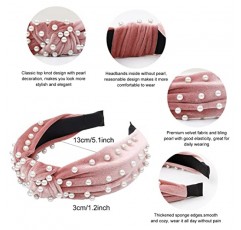 WOVOWOVO 여성용 머리띠 소녀 매듭 머리띠 와이드 진주 머리 밴드 탑 매듭 헤어 밴드 여성용 헤어 밴드 두꺼운 터번 벨벳 헤어 액세서리 6Pcs