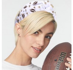 축구 머리띠 진주 라인스톤 보석 매듭 머리띠 재미있는 스포츠 화이트 핫 핑크 블랙 블루 축구 장식 와이드 탑 매듭 헤어 밴드 헤드 피스 게임 데이 스포츠 헤어 액세서리 축구 엄마 팬을위한 선물 (흰색 축구 머리띠)