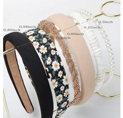 Cuizhiyu 6PK 여성용 다양한 디자인 머리띠, 미끄럼 방지 꽃 머리띠, 소녀 용 귀여운 진주 머리띠, 트위스트 머리띠, 검정 흰색 단색 머리띠 세트