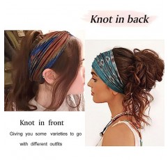 여성용 Huachi 머리띠 와이드 머리띠 빈티지 프린트 헤드 랩 두꺼운 헤어 밴드 대형 아프리카 복고풍 스포츠 요가 터번 패션 헤어 밴드 액세서리 (4 팩)