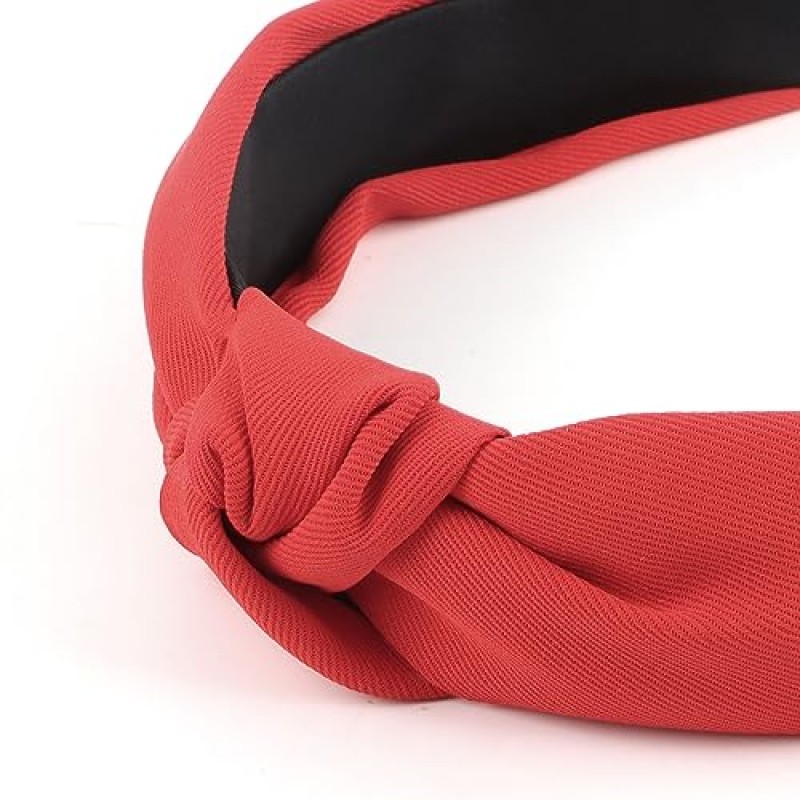 YISSION 4PCS 여성용 매듭 머리띠 여성용 미끄럼 방지 와이드 헤드 밴드 패션 헤드 밴드 여성용 탑 매듭 머리띠 카키 브라운 레드 블랙 머리띠 여성용 헤어 액세서리