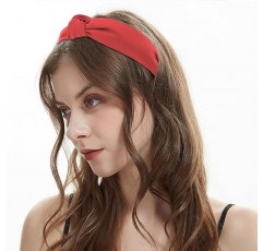 YISSION 4PCS 여성용 매듭 머리띠 여성용 미끄럼 방지 와이드 헤드 밴드 패션 헤드 밴드 여성용 탑 매듭 머리띠 카키 브라운 레드 블랙 머리띠 여성용 헤어 액세서리