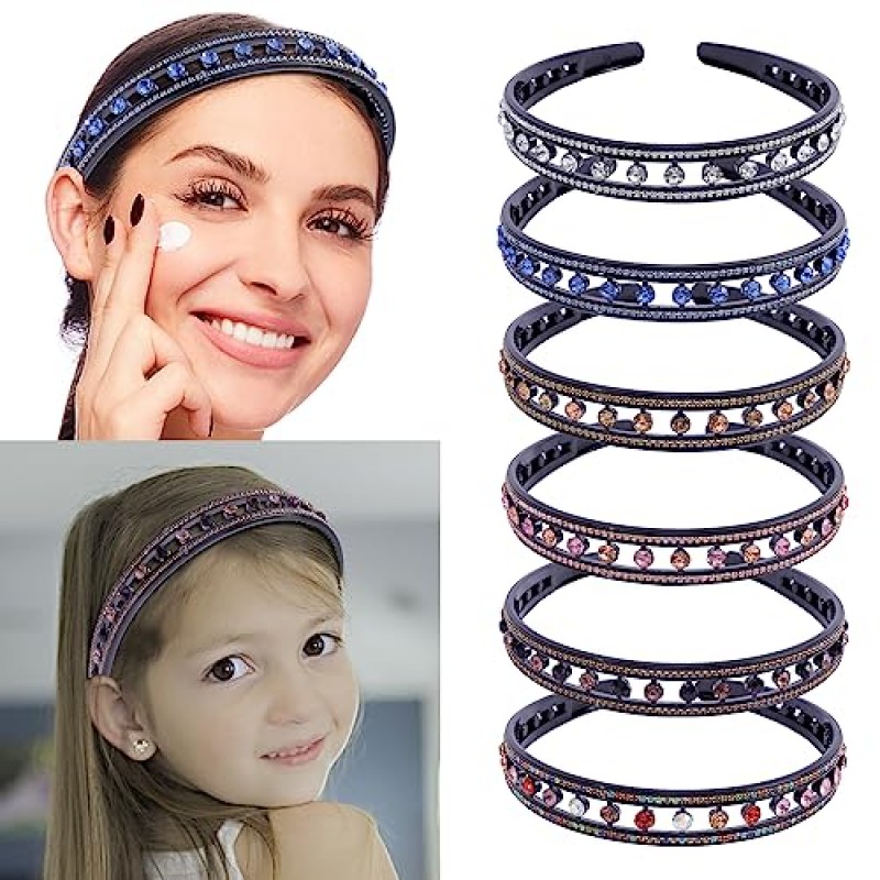 Cutewing 6PCS 여성을위한 라인 석 머리띠 치아와 패션 크리스탈 머리띠 반짝 이는 보석 헤어 밴드 비 슬립 헤어 후프 반짝이 장식 헤어 액세서리 숙녀 소녀