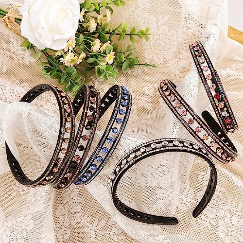 Cutewing 6PCS 여성을위한 라인 석 머리띠 치아와 패션 크리스탈 머리띠 반짝 이는 보석 헤어 밴드 비 슬립 헤어 후프 반짝이 장식 헤어 액세서리 숙녀 소녀