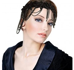 Gonioa 1920년대 플래퍼 헤드밴드 1920년대 여성용 헤드피스, 플래퍼 헤드피스 블랙 그레이트 개츠비 헤드피스 1920 액세서리 여성용 플래퍼 액세서리 개츠비 여성용 액세서리