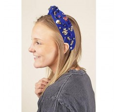 여성용 축구 머리띠, 축구 액세서리, 크리스탈 라인스톤 매듭 머리띠 축구 참 장식 보석 와이드 탑 매듭 머리띠 게임 데이 스포츠 헤어 액세서리(네이비 블루)