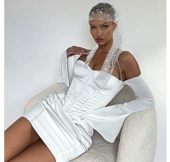 Forery 반짝이는 라인 석 메쉬 머리띠 크리스탈 와이드 헤어 밴드 터번 파티 나이트 클럽 레이브 에지 헤어 랩 스카프 여성용 (흰색)