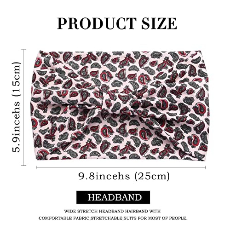 Acenail 와이드 머리띠 여성 매듭 터번 머리띠 탄성 미끄럼 방지 헤어 밴드 꽃 운동 머리 밴드 레오파드 요가 스웨트 밴드 면 헤어 스카프 보호 헤드 랩 여성과 소녀를 위한 패션 헤어 액세서리 4 팩(시크)
