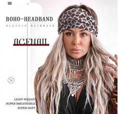 Acenail 와이드 머리띠 여성 매듭 터번 머리띠 탄성 미끄럼 방지 헤어 밴드 꽃 운동 머리 밴드 레오파드 요가 스웨트 밴드 면 헤어 스카프 보호 헤드 랩 여성과 소녀를 위한 패션 헤어 액세서리 4 팩(시크)