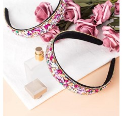 Nuorest 2PCS 여성을위한 다채로운 라인 석 머리띠, 1 인치 와이드 빈티지 소녀 머리띠, 패션 크리스탈 머리띠, 보석 머리띠, 파티, 축제를위한 다이아몬드 패딩 헤어 액세서리