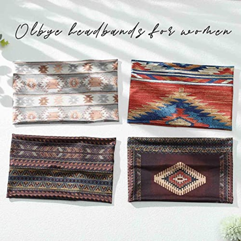Olbye Boho 머리띠 여성 와이드 헤드 밴드 터번 탄성 헤어 밴드 미끄럼 방지 꽃 헤어 밴드 두건 운동 요가 헤어 스카프 러닝 스웨트 밴드 아프리카 보헤미안 헤드 랩 여성과 소녀를위한 패션 헤어 액세서리 (D-보헤미안)
