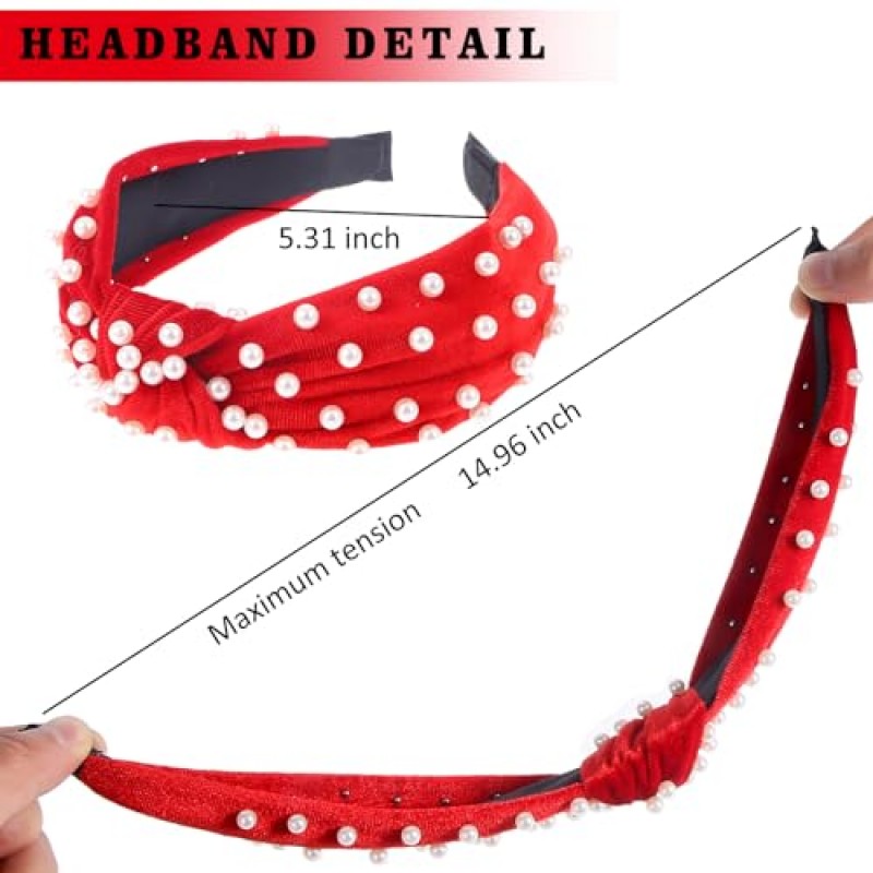 LOVNFC 여성용 머리띠, 6Pcs 매듭 머리 밴드 여성용 미끄럼 방지 패션 여성용 와이드 탑 매듭 터번 헤어 밴드 벨벳 헤어 후프 헤어 밴드 (레드 블루 브라운)