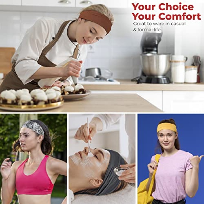 Lotus78 12 팩, 여성 및 여아용 다색 미끄럼 방지 헤어밴드 탄력 있는 두꺼운 땀 밴드, 트렌디하고 고급스러운 헤드 밴드 - 달리기, 운동 및 요가용 보호 머리띠(성격 아이콘)