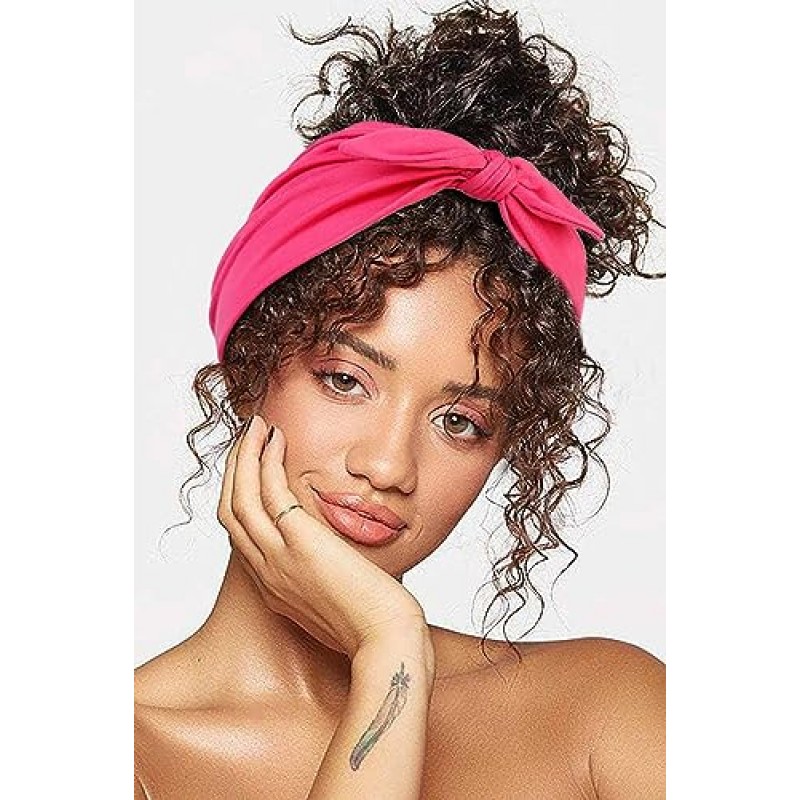 Huachi 6 팩 여성용 활 머리띠 7 '여성용 엑스트라 와이드 브라이트 핑크 헤드 밴드 미끄럼 방지 헤드 랩 운동 터번 헤어 액세서리