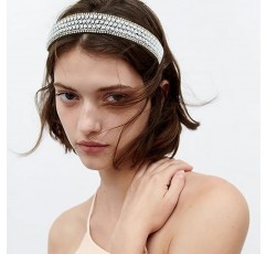 YISSION 여성용 머리띠 라인 석 머리띠 진주 머리 밴드 반짝이 크리스탈 머리띠 여성용 패션 보석 머리띠 여성용 화려한 헤어 액세서리 실버 화이트