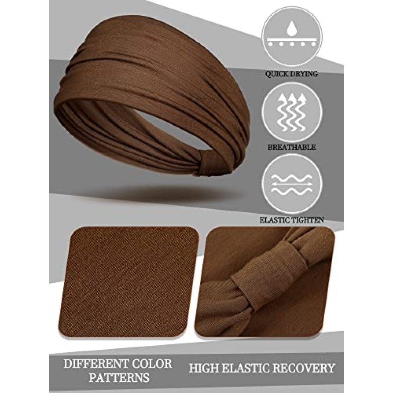 SATINIOR 6 조각 아프리카 머리띠 Boho 프린트 머리띠 요가 스포츠 운동 헤어 밴드 여성용 탄성 트위스트 매듭 터번 헤드 랩 여성용 헤어 액세서리 (클래식 프린트)
