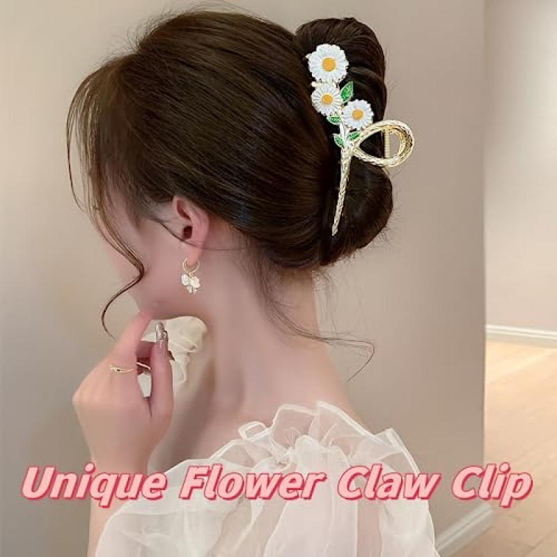 ORGUNE 대형 금속 꽃 클로 헤어 클립, 논슬립 골드 클로 헤어 클립, 두꺼운 얇은 곱슬 머리를 가진 여성과 소녀를 위한 강력한 홀드 패션 헤어 액세서리(6PCS 헤어 클립)