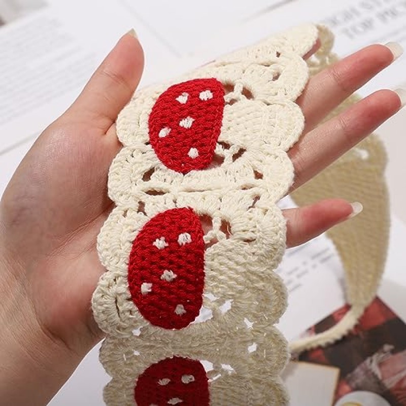 HAIMEIKANG 히피 헤어 반다나 여성용 머리띠 Boho 머리띠 니트 헤어 밴드 여성용 꽃 머리 랩 (버섯)