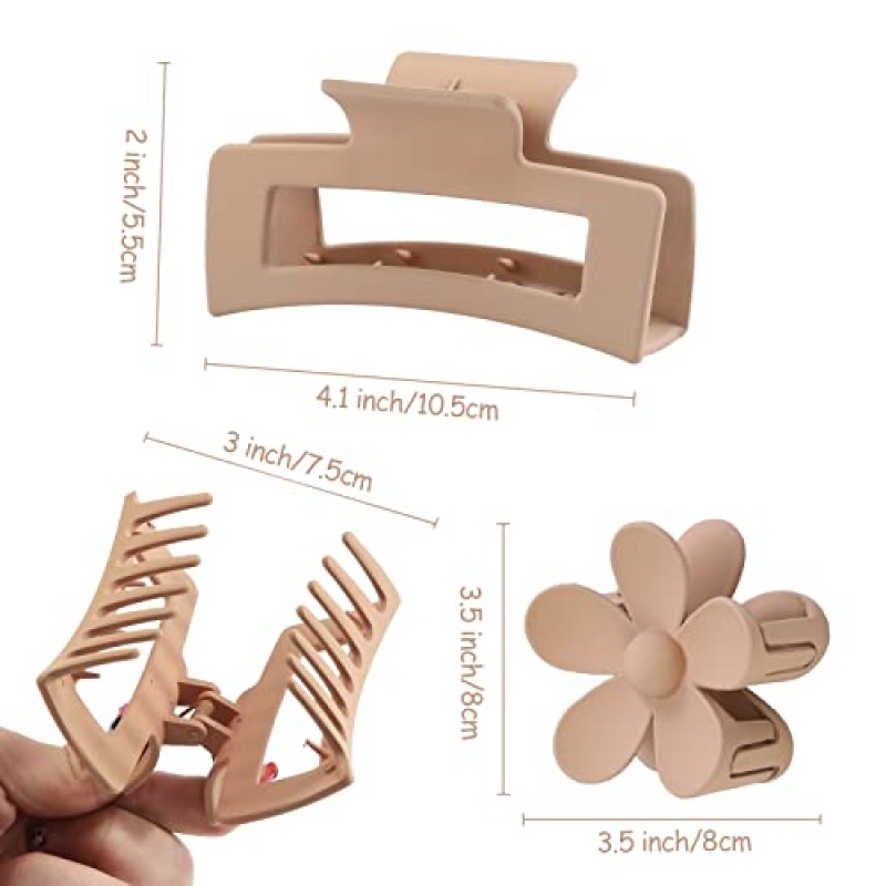 10 팩 정사각형 헤어 클립, 여성용 헤어 클립, 여성용 및 여아용 헤어 클립, 매트 미끄럼 방지 꽃 클로 클립, 두꺼운 모발용 직사각형 헤어 클로 클립, 귀여운 강한 홀드 헤어 액세서리-와인 레드 컬러