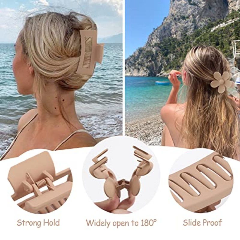 10 팩 정사각형 헤어 클립, 여성용 헤어 클립, 여성용 및 여아용 헤어 클립, 매트 미끄럼 방지 꽃 클로 클립, 두꺼운 모발용 직사각형 헤어 클로 클립, 귀여운 강한 홀드 헤어 액세서리-와인 레드 컬러