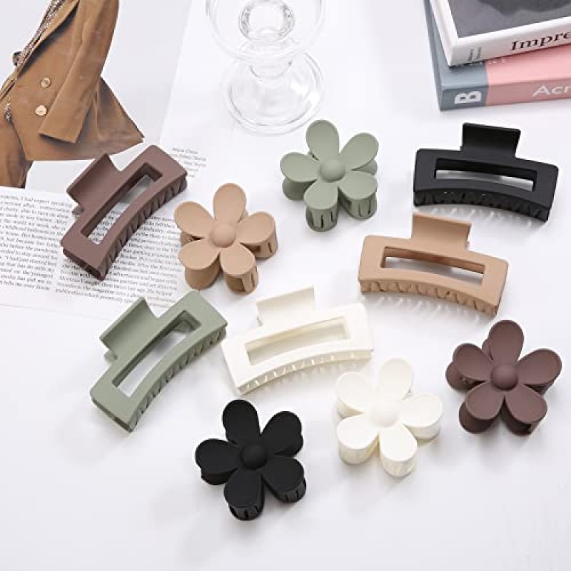 10 팩 정사각형 헤어 클립, 여성용 헤어 클립, 여성용 및 여아용 헤어 클립, 매트 미끄럼 방지 꽃 클로 클립, 두꺼운 모발용 직사각형 헤어 클로 클립, 귀여운 강한 홀드 헤어 액세서리-와인 레드 컬러