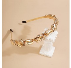 Wiwpar 여성용 얇은 라인 석 머리띠 탄성 라인 석 머리 밴드 빈티지 머리띠 헤어 후프 헤어 액세서리 (샴페인)