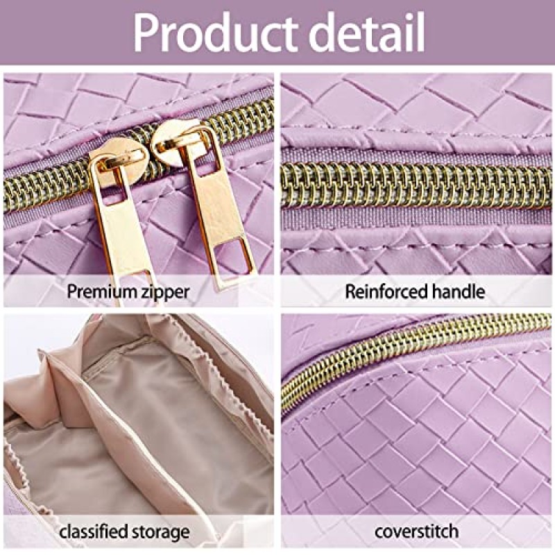 BOBOBOX 여행용 화장품 가방 대용량 메이크업 가방 PU 가죽 방수 휴대용 손잡이와 분배기 다기능 가방 메이크업 액세서리 여성용(M-보라색)