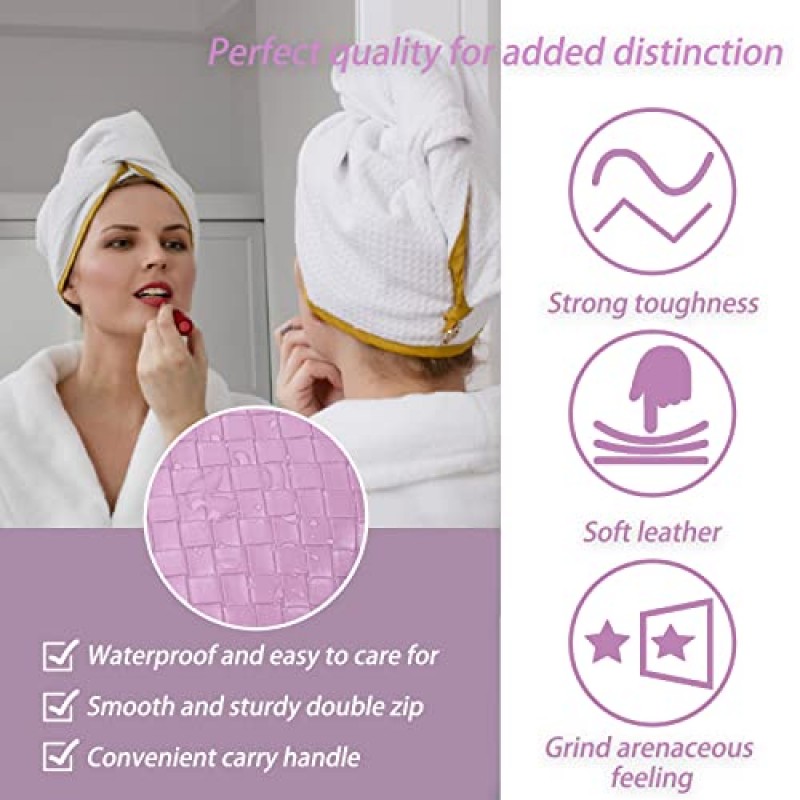 BOBOBOX 여행용 화장품 가방 대용량 메이크업 가방 PU 가죽 방수 휴대용 손잡이와 분배기 다기능 가방 메이크업 액세서리 여성용(M-보라색)