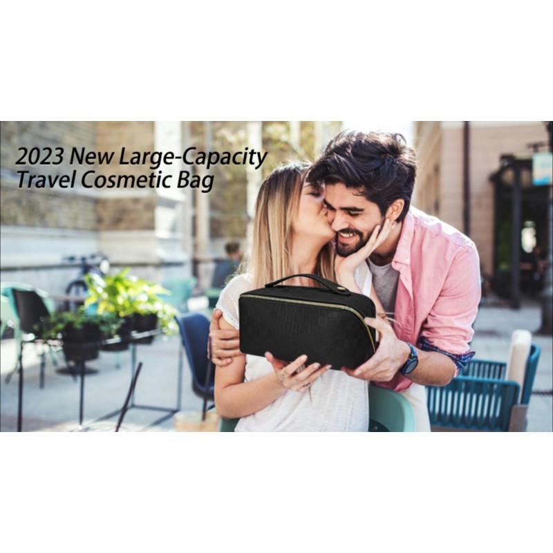 BOBOBOX 여행용 화장품 가방 대용량 메이크업 가방 PU 가죽 방수 휴대용 손잡이와 분배기 다기능 가방 메이크업 액세서리 여성용(M-보라색)