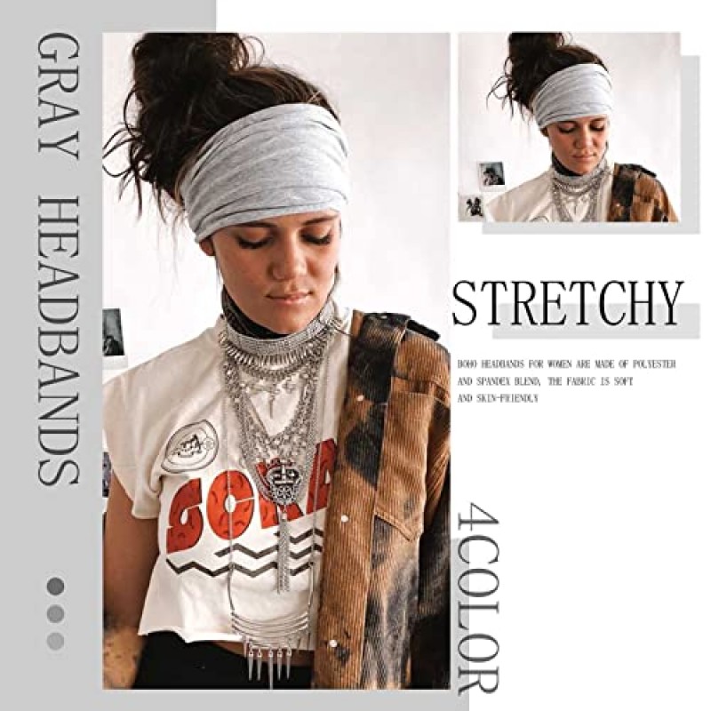 Acenail 와이드 머리띠 여성 매듭 터번 머리띠 탄성 미끄럼 방지 헤어밴드 보호 헤드 랩 레오파드 운동용 헤드 밴드 운동 달리기 스포츠 스웨트밴드 면 요가 헤어 스카프 아프리카 헤드 랩 여성 및 여아용 보헤미안 헤어 액세서리 4개 팩(#1 캐주얼)