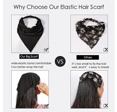 여성용 6 팩 스카프 머리띠 - 클립이 있는 탄성 대형 Boho 삼각형 반다나 머리 스카프 십대 소녀를 위한 미끄럼 방지 단색 머리 스카프