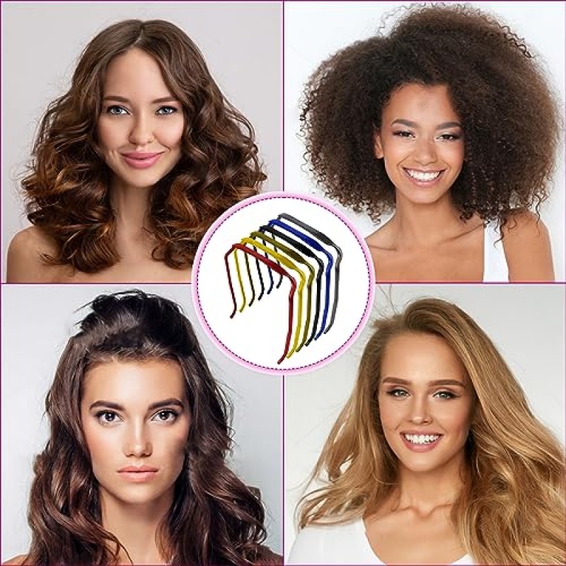 YxX&Zen Design 6 팩 여성용 선글라스 머리띠, 곱슬 두꺼운 헤어 액세서리, 대형 정사각형 얇은 머리 후프, 보이지 않는 헤어밴드