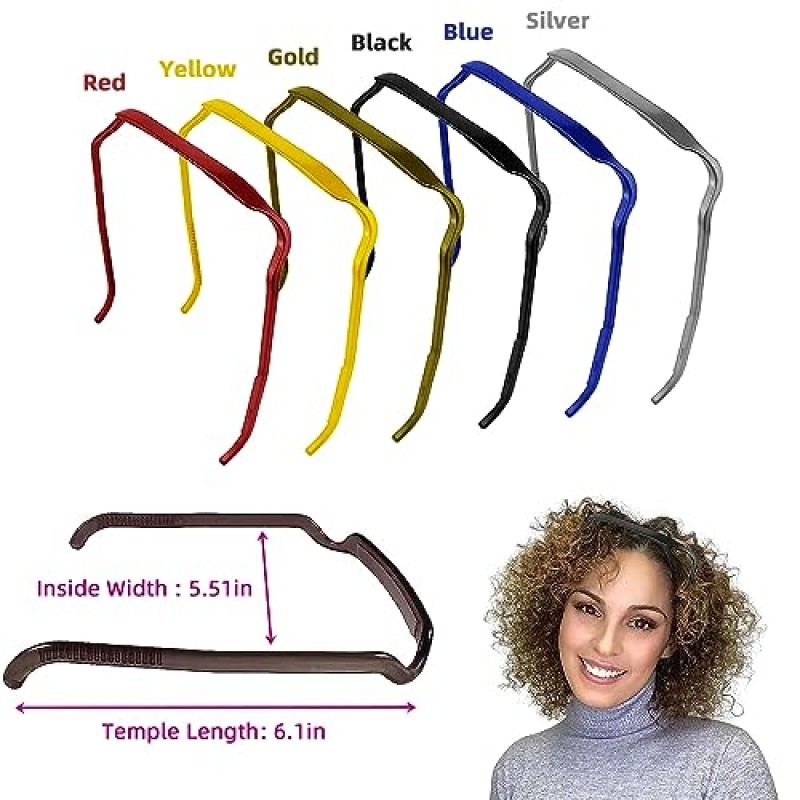 YxX&Zen Design 6 팩 여성용 선글라스 머리띠, 곱슬 두꺼운 헤어 액세서리, 대형 정사각형 얇은 머리 후프, 보이지 않는 헤어밴드
