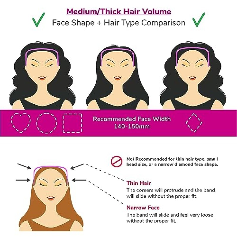 YxX&Zen Design 6 팩 여성용 선글라스 머리띠, 곱슬 두꺼운 헤어 액세서리, 대형 정사각형 얇은 머리 후프, 보이지 않는 헤어밴드
