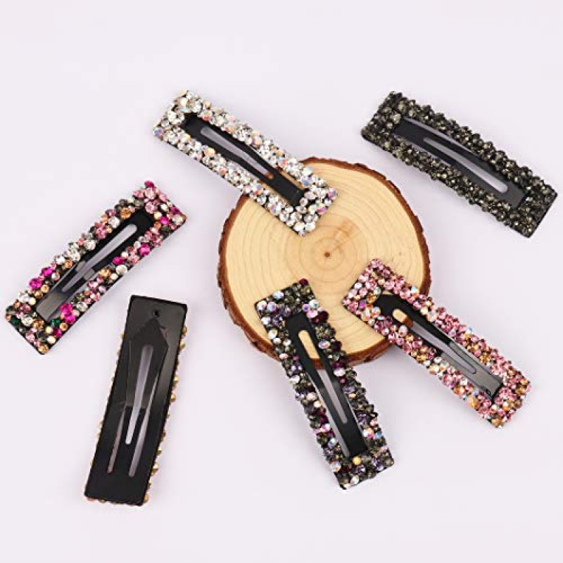 직사각형 반짝 이는 AB 크리스탈 헤어 클립 패션 대형 머리 머리핀 웨딩 장식 블링 체코 다이아몬드 머리핀 수제 라인 석 스냅 클립 여성용 헤어 액세서리 여자 (6 색 / 6 개)