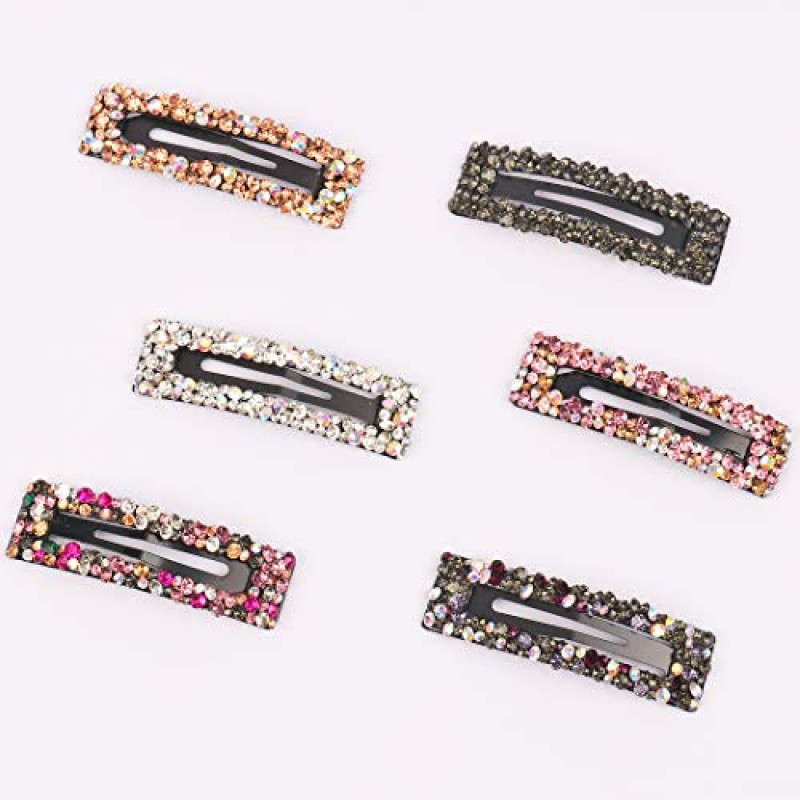직사각형 반짝 이는 AB 크리스탈 헤어 클립 패션 대형 머리 머리핀 웨딩 장식 블링 체코 다이아몬드 머리핀 수제 라인 석 스냅 클립 여성용 헤어 액세서리 여자 (6 색 / 6 개)