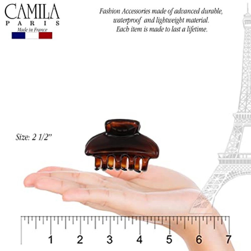 Camila Paris CP3549 여성용 프렌치 헤어 클립, 소형, 거북이 껍질 2.5인치 여성용 헤어 클로 클립 턱 패션 내구성이 뛰어난 스타일링 여성용 헤어 액세서리, 강력한 홀드 슬립 그립 없음, 프랑스산