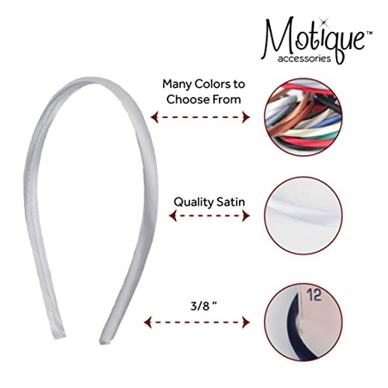 모티크 액세서리 여성용 얇은 머리띠 솔리드 새틴 4팩 - 화이트