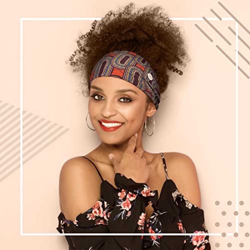 Chuangdi 6 조각 마스크 용 버튼이있는 머리띠 아프리카 보호 매듭 터번 머리띠 간호사 탄성 머리띠 여성용 비치 헤어 액세서리 소녀 (간단한 패턴)